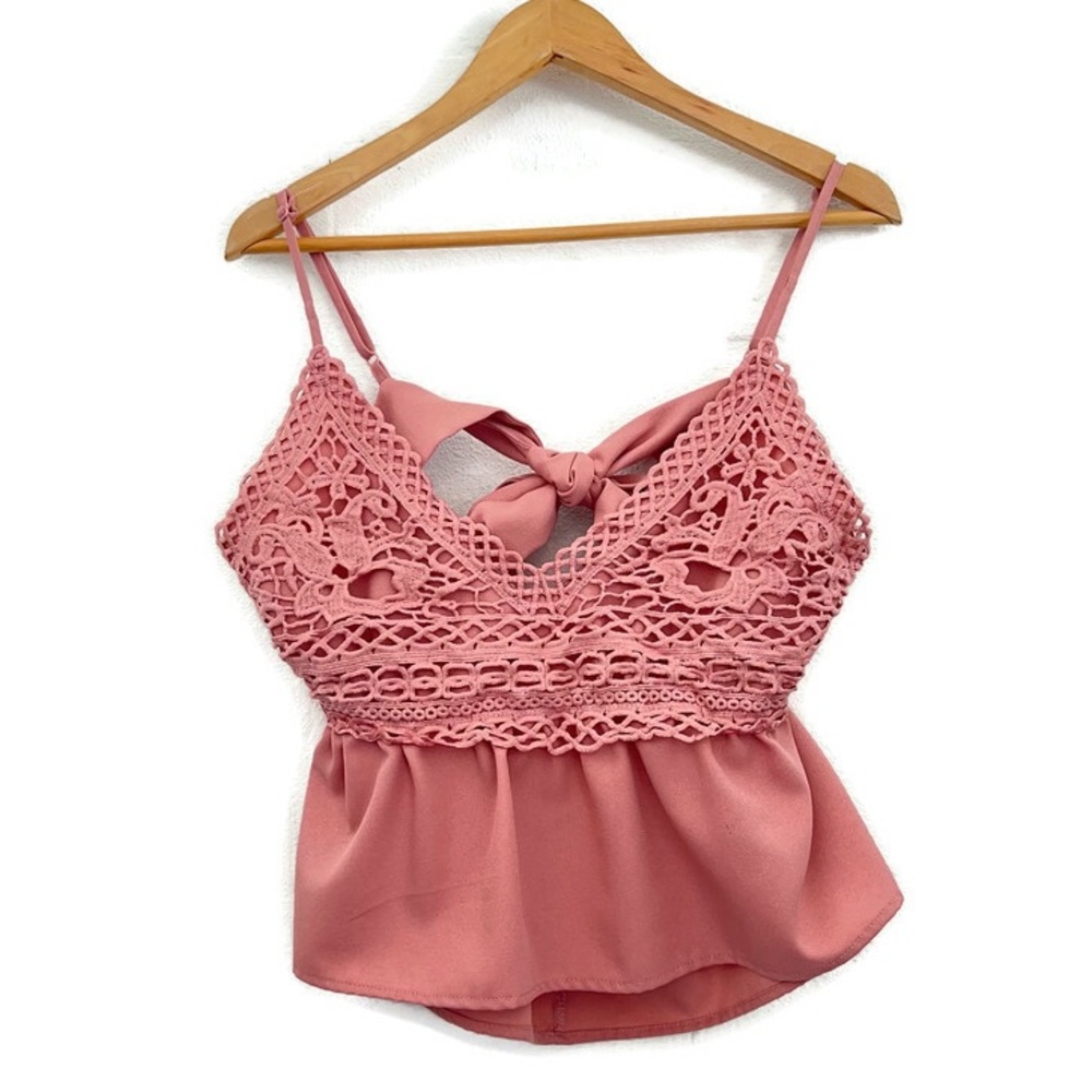 Shein Mauve Pink Laced Baby Doll Open Back Crop Top Size Medium